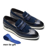 6 Colors Luxury Men's Non-slip Sneakers Genuine Leather Suede Wingtip Tassel Flat Loafers Driving Casual Shoes MartLion Blue EUR 38 