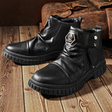 Men's Boots Stylish Shoes Army Casual Leather Western Vintage Black Chelsea MartLion   