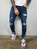 Street Style Ripped Skinny Jeans Men Vintage wash Solid Denim Trouser MartLion