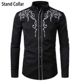 Stylish Western Cowboy Shirt Men's Brand Design Embroidery Slim Fit Casual Long Sleeve Wedding Party Mart Lion Black 1 US Size S 