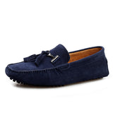 Genuine Leather Tassels Loafers Men's Casual Shoes Moccasins Slip on Flats Driving Mart Lion Blue 38 