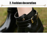 Rain Boots Women Leather Pu Ankle Bootie Waterproof Rubber Walking Shoes Girls Ladies Winter Outdoor Rainy Da MartLion   