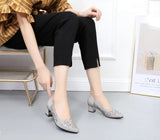 Hollow Out Genuine Leather Pumps Women Shoes Med Heels Square Diamond Mesh Ladies Office  Crystal MartLion   