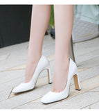 Female Patent Leather Pumps Square Toe Spring Summer Women Shoes Elegant Square High Heels Thick Mart Lion   