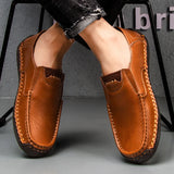 Men Loafers Split Leather Casual Shoes For Men Slip On Flat Sneakers MartLion   