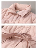 Neck Belted Duck Down Puffer Jackets Women Casual Winter Warm Short Coat Female Outwear Clothes MartLion   