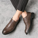 Brogue Men's Dress Shoes Plaid Split Leather Oxfords Elegant Sapato Social Masculino Mart Lion   