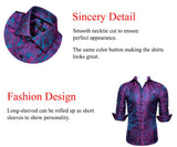 Barry Wang Luxury Rose Red Paisley Silk Shirts Men's Long Sleeve Casual Flower Shirts Designer Fit Dress BCY-0029 Mart Lion   