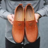 Genuine Leather Men's Shoes Casual Slip on Formal Loafers Moccasins Black Driving Mart Lion   