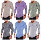 Men's Long-Sleeved Pit Strip  Stitching Arc Hem Bottoming Shirt Round Neck T-Shirt Hot Style Mart Lion   