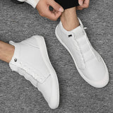 100% Genuine Leather Shoes Men's High top Casual Shoes White Cow Leather Cool Street Young Footwear MartLion   