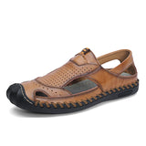 Men's Leather Summer Classic Roman Sandals Slipper Outdoor Sneaker Beach Rubber Flip Flops Water Trekking MartLion Khaki 38 