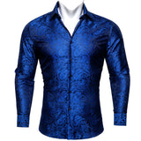 Classic Silk Shirts Men's Brown Paisley Lapel Woven Embroidered Long Sleeve Formal Fit Wedding Barry Wang MartLion CY-0415 L China
