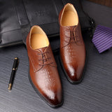 Men's Luxury Crocodile Grain Leather Lace-Up Dress Shoes Casual Party Wedding Flats Office Oxfords Mart Lion   