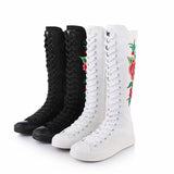 Embroidered Dance Side Zipper Super High Collar Canvas Women's Boots Shoes for Sneakers MartLion   