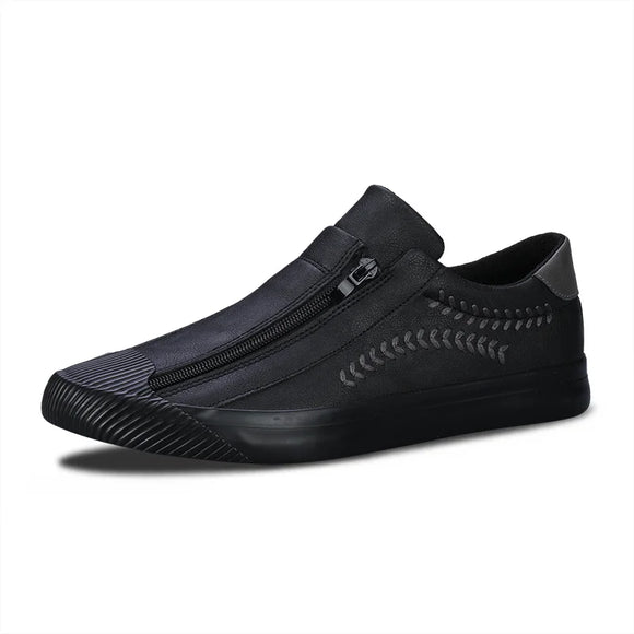 Classic Wihte Black Casual Shoes Men's Flat Vulcanized Shoes Lightweight Zipper Skateboard Sneakers MartLion black 23119 38 