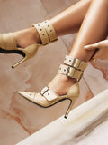 Women's Denim Leather Buckle Single Shoes Slim High Heels Pointed Sandals MartLion   