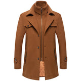 Winter Men's Slim Fit Wool Trench Coats Middle Long Outerwear Double Collar Zipper Solid Color Casusal Woolen Coats MartLion Camel L 