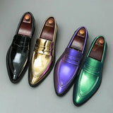 Glitter Leather Dress Shoes Men's Pointed Toe Slip-on Wedding Party Shoes Social Footwear MartLion   