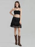 Summer Mid-Rise Lace Patchwork Mini Skirts Women's Pleated A-Line Casual Short Skirts MartLion   