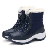 Women Boots Waterproof Winter Shoes Snow Platform Keep Warm Ankle Winter With Thick Fur Heels MartLion Navy Blue 43 