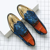 Men's Luxury Golden Colorful Leather Shoes Party Wedding Loafers Slip-on Driving Shoes Young Style MartLion Blue 38 CHINA