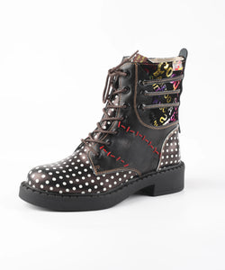 Super Season Spring Women's Polka Dot Square Heel Leather Boots Winter MartLion black 36 