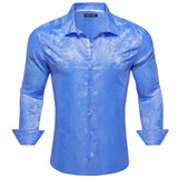 Designer Shirts Men's Embroidered Silk Paisley Blue Green Black White Gold Slim Fit Blouses Long Sleeve Tops Barry Wang MartLion   