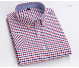 Men's Summer Casual Short Sleeve 100% Cotton Thin Oxford Shirt Single Patch Pocket Standard-fit Button-down Plaid Striped Mart Lion   
