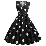 Polka Dot Summer Ladies Dress Vintage Retro With Sleeveless V-Neck  Robe Casual MartLion Black M 