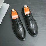 Men's  Leather Shoes Formal Dress Shoes Point-Toe Shoes Hollow Out Breathable Office Oxfords MartLion black 46 