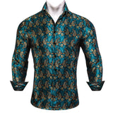 Luxury Men's Shirt Embroidered Silk Slim Casual Gold Blue Purple Black Red Green Paisley Flower Long Sleeve Barry Wang Cloth MartLion   