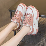 Spring Leather White Shoes Female Thick-soled Height Lace-up Platform Sneakers Women Designer Zapatos De Mujer Mart Lion   