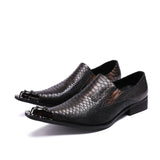 Bella Style Gentleman Dress Shoes Metal Pointed Toe Men's Snake Grain Genuine Leather MartLion Chocolate 42 CHINA