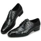 Men's Genuine Leather Shoes Dress Party Alligator Printing Luxury Zapatos De Hombre Genuine Leather MartLion black 38 