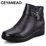 Winter Shoes women's genuine leather ankle Wedges boots Casual Warm Snow MartLion   