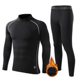 Winter Fleece Thermal underwear Suit Men's Fitness clothing Long shirt Leggings Warm Base layer Sport suit Compression Sportswear MartLion black grey lines2 22 