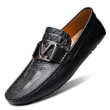 Genuine Leather Casual Shoes Luxurious Crocodile Pattern Men's Loafers Moccasin Toe Cowhide Mart Lion 7633 Black 5.5 