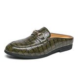 Sandals Men's Stone Pattern Dress Shoes Slip-On Pu Leather Sandals Hombre Verano Mart Lion green 38 