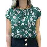 Short Sleeve Floral Printed Holiday  Summer Blouse Women Beach MartLion Green S 