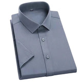 Men's Dress Casual Short Sleeved Ice Silk Shirt White Blue Shirt Social Brand Wedding Party Shirts MartLion Gray M - 38 
