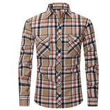 Mens Clothing Blouse Striped Men Red Green Blue Dress Shirt Tops Casual Business Plaid Print Long Sleeves Pocket design Shirt MartLion M-515 L 