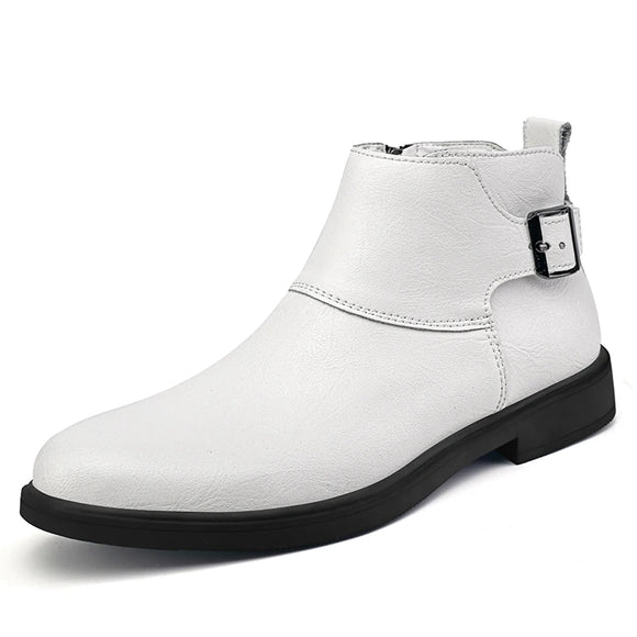 Chelsea Genuine Leather Men's Ankle Shoes Dress Boots Elegant Mans Winter Warm White MartLion WHITE 47 