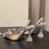 Eilyken Denim Bowknot Crystal Pumps Pointed Toe High Heel Women Sandals Prom Party Spring Shoes MartLion   