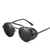 Retro Round Metal Sunglasses Steampunk Men's Women Brand Designer Glasses Oculos De Sol Shades UV Protection Mart Lion 1-Black-Black As Picture 