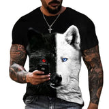 Beast Fierce Lion Wolf 3D T Shirt  Summer Men's Oversized Short Sleeve Black and White MartLion   
