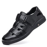 Men's Genuine Leather Sandals Summer Flat Soft Cow Leather Footwear Thick Sole Brand Black Casual Shoes MartLion Black 6 