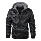 Leather Jackets Men's Casual Cowhide PU Leather Hooded Autumn Winter Coats Warm Vintage Motorcycle Punk Overcoats MartLion Black With Hood S CHINA
