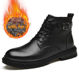Genuine Leather Boots Men's Keep Warm Winter With Ankle Masculina Mart Lion Black fur 38 