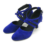 Blue Latin Dance Shoes for Women Party Ballroom Performance Soft Sole Jazz Dance Shoes Strap Suede High Heel 5.5cm Sandals MartLion   